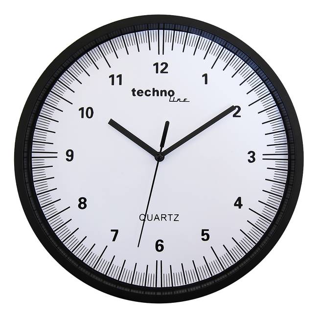 Wanduhr WT 6700 Kunststoffrahmen / Kunststoffabdeckung Ø 25cm Schwarz/Schwarz