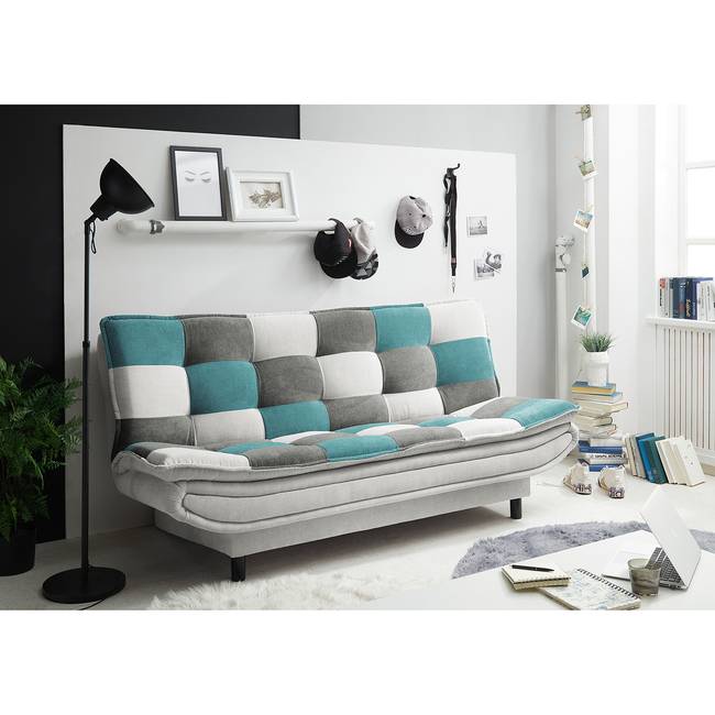 Schlafsofa Valleroy Blau/Grau Microfaser Ranu Patchwork 188 x 90 x 89cm Modern