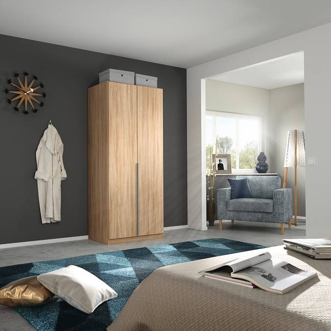 Drehtürenschrank Alabama 91 x 210cm Braun/Eiche Sonoma Dekor Basic Aluminium ohne Spiegeltür/-en