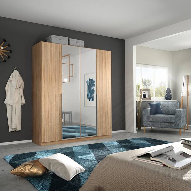 Drehtürenschrank Alabama 181 x 210cm Braun/Eiche Sonoma Dekor Classic Aluminium mit Spiegeltür/-en