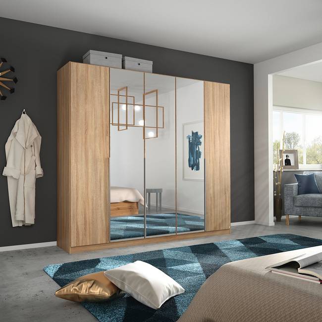 Drehtürenschrank Alabama 226 x 229cm Braun/Eiche Sonoma Dekor Premium Aluminium mit Spiegeltür/-en