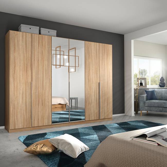 Drehtürenschrank Alabama 271 x 229cm Braun/Eiche Sonoma Dekor Premium Aluminium mit Spiegeltür/-en