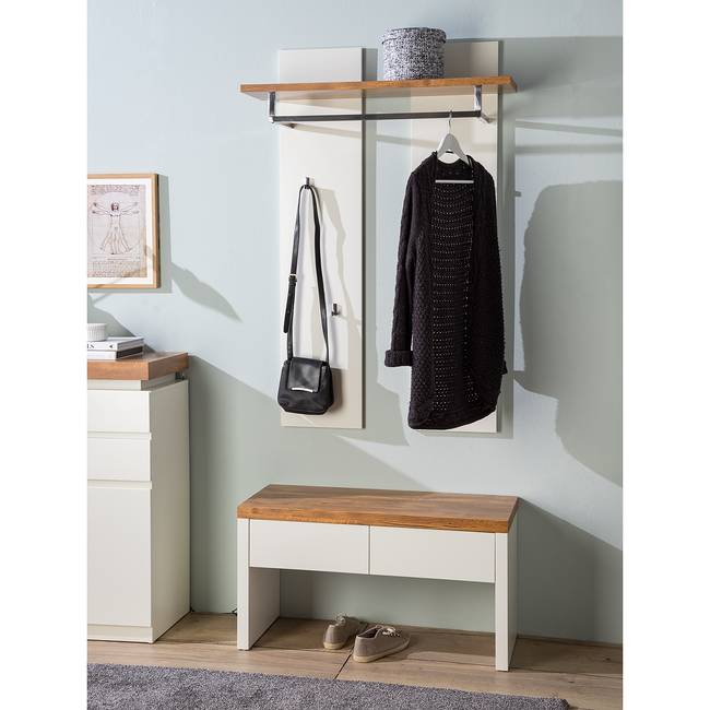 Garderobenbank 91 x 48 x 38cm Weiß/Eiche Dekor/Weiß