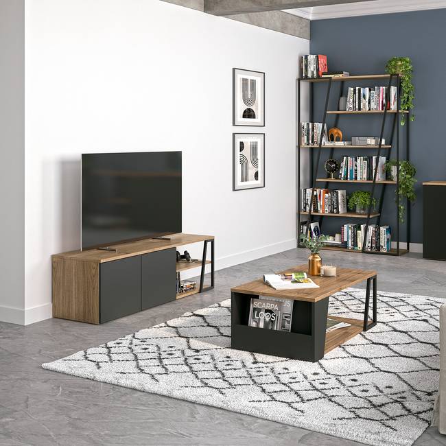 Couchtisch 100 x 55 x 36cm Schwarz/Braun/Walnuss/Schwarz