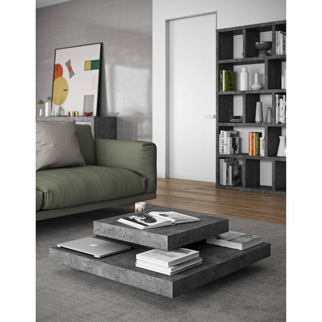 Couchtisch 90 x 30 x 90cm Schwarz/Grau/Beton Dekor/Schwarz