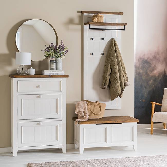 Garderobenbank 90 x 45 x 40cm Weiß/Weiß