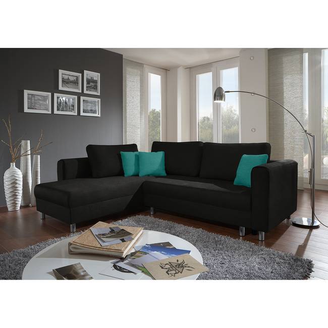 Ecksofa Sulka Schwarz/Türkis Microfaser Enza 252 x 89 x 195cm Longchair beidseitig montierbar Modern