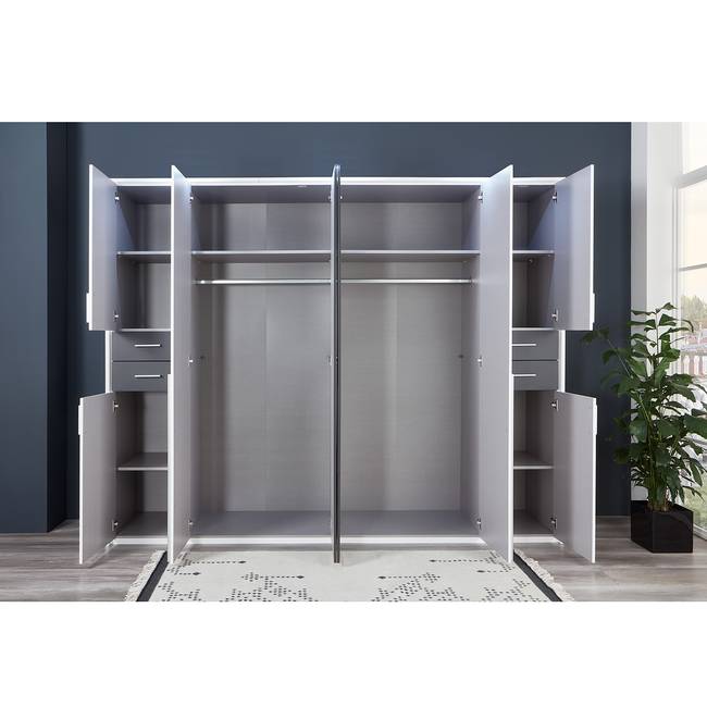 Drehtürenschrank 270cm Grau/Weiß/Weiß/Graphit