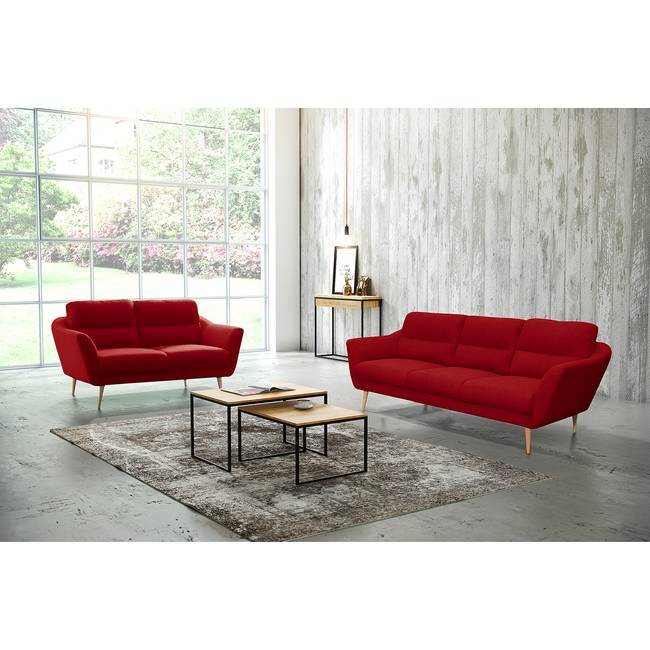 Sofa Lucinda I 3-Sitzer Rot Webstoff Hanabi 220 x 87 x 88cm Beige Skandi