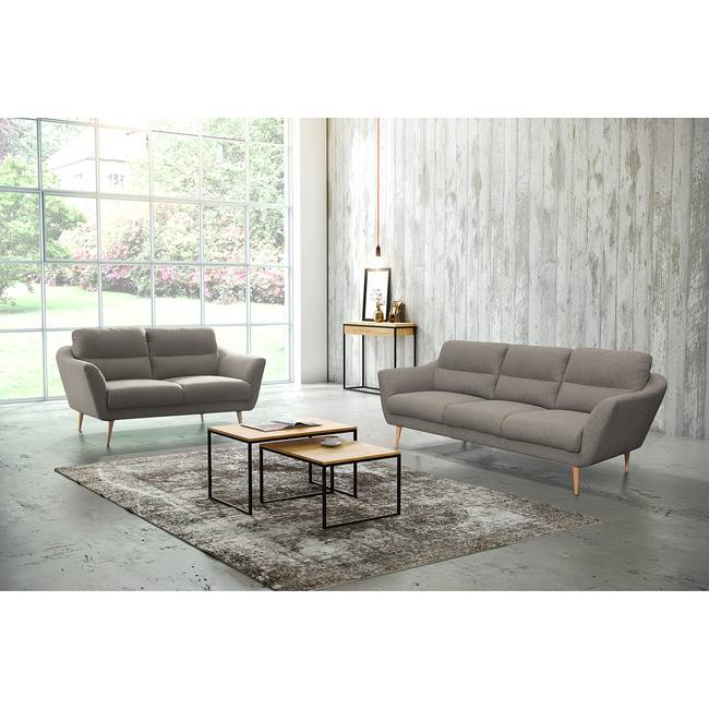 Sofa Lucinda I 3-Sitzer Grau Webstoff Hanabi 220 x 87 x 88cm Beige Skandi