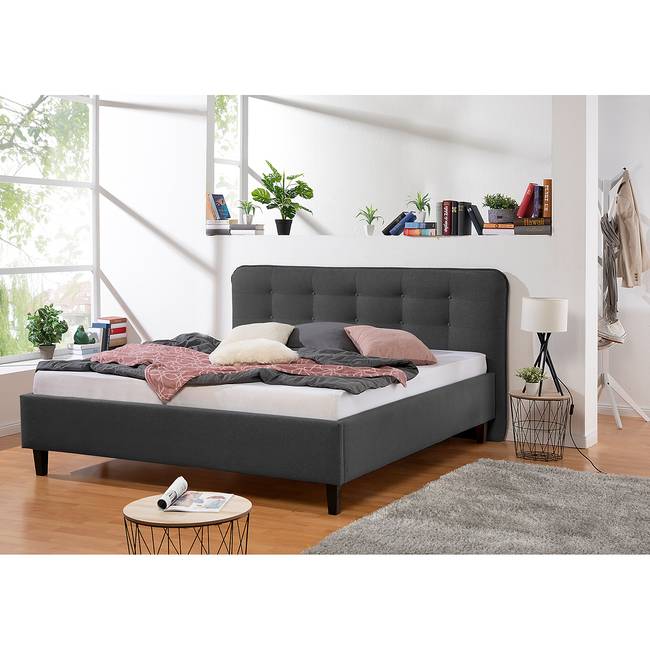 Polsterbett Ava 180 x 200cm Strukturstoff Grau/Anthrazit