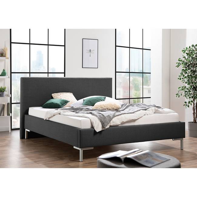 Polsterbett Milo 200 x 200cm Strukturstoff Grau/Anthrazit