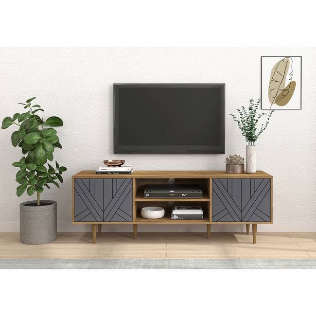 TV-Lowboard Jaype Front: MDF Mitteldichte Holzfaserplatte , lackiert Spanplatte, beschichtet Braun/Grau 160 x 55 x 40cm