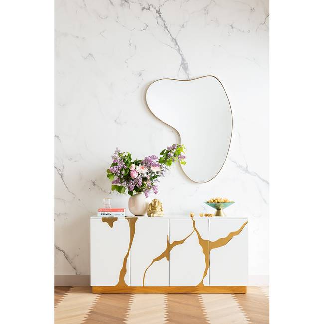 Spiegel Shape Brass 110 x 120 x 3cm Gold Rahmen: Edelstahl vermessingt, Glas verspiegelt, für Wandmontage horizontal und vertikal 110 x 120 x