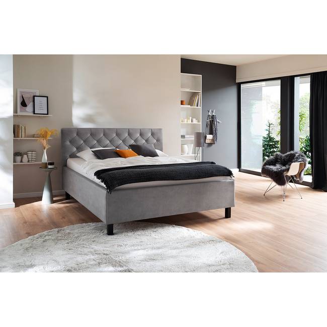 Polsterbett 180 x 200cm Webstoff Grau/Hellgrau Schwarz