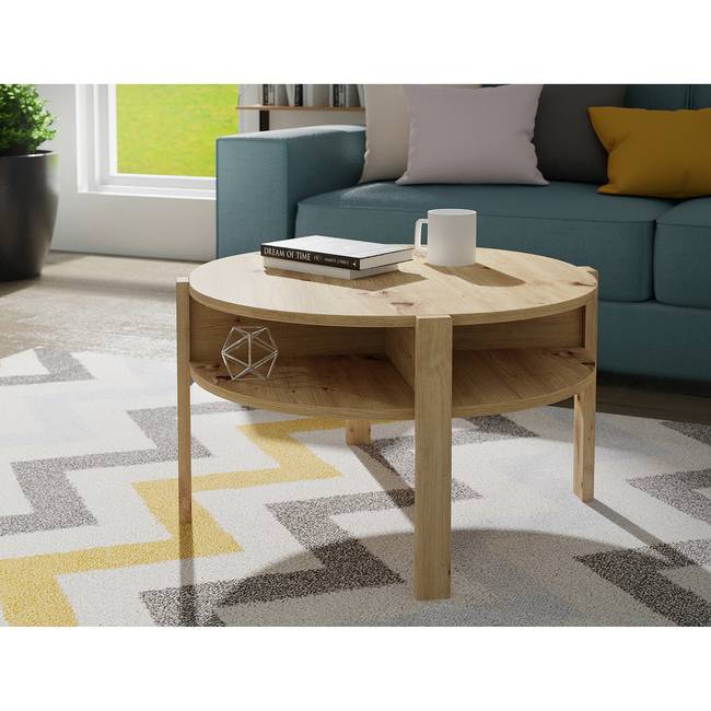 Couchtisch Nab Ø 74cm Braun/Beige/Eiche Artisan Dekor