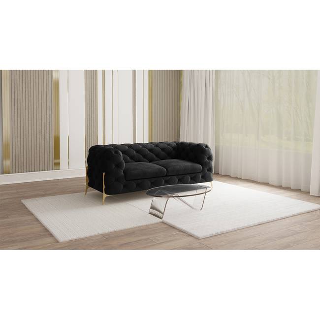 Sofa II 2-Sitzer Schwarz Samt Ravi 185 x 73 x 100cm Glamour