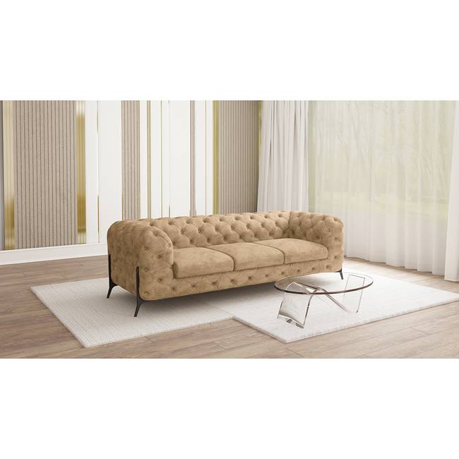 Sofa II 3-Sitzer Beige Microfaser Priya 243 x 73 x 100cm Glamour