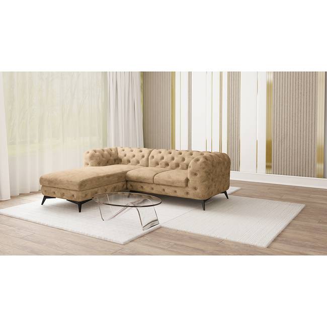 Ecksofa I Beige Microfaser Priya 261cm Ottomane davorstehend links Glamour