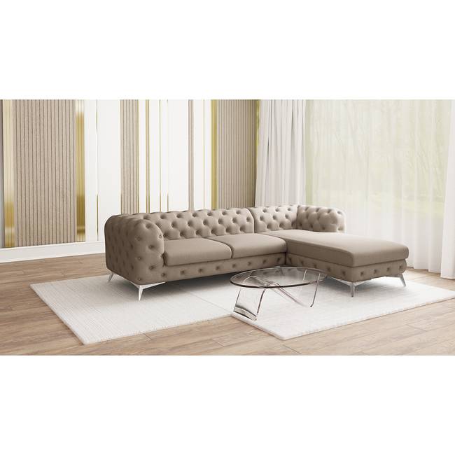 Ecksofa I Braun Microfaser Enza 305cm Ottomane davorstehend rechts Glamour