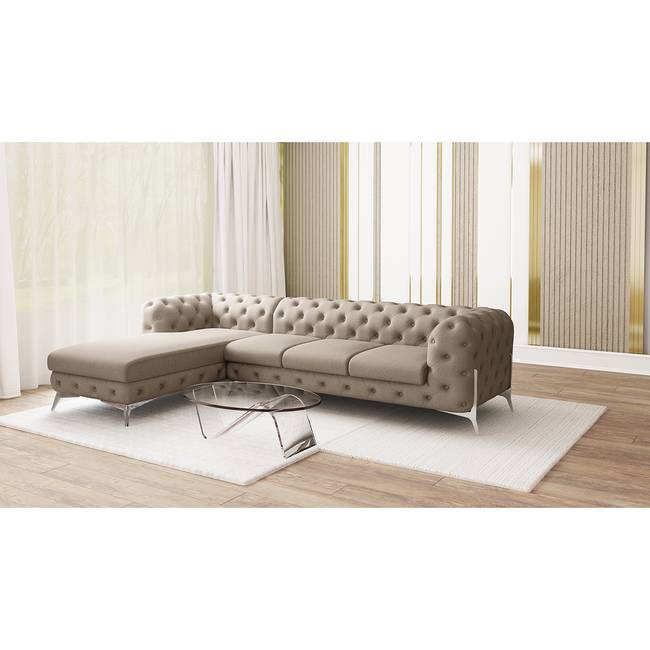 Ecksofa II Braun Microfaser Enza 323cm Ottomane davorstehend links Glamour