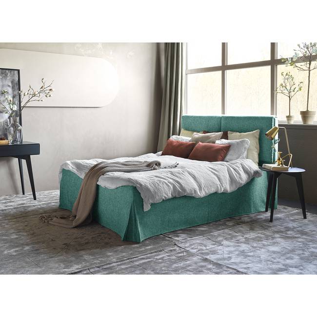 Polsterbett Nathan 160 x 200cm Flachgewebe Nona Blau/Beige Buche