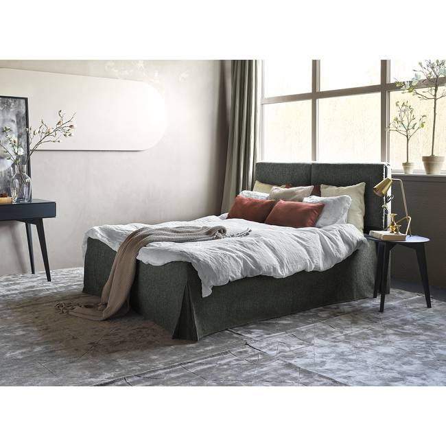 Polsterbett Nathan 200 x 200cm Flachgewebe Nona Grau/Beige Buche