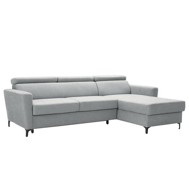 Ecksofa Landaff I Grau Webstoff Sioma 243 x 76 x 205cm Longchair davorstehend rechts mit Schlaffunktion ohne Hocker Modern