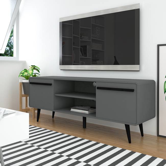 TV-Lowboard MDF Mitteldichte Holzfaserplatte , beschichtet Grau/Grau 139 x 53 x 39cm