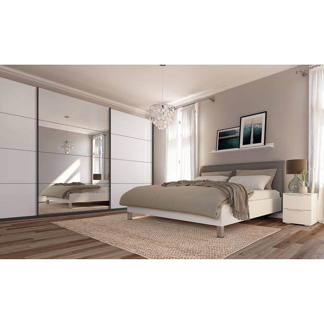 Schwebetürenschrank gloss reflect 405 x 222cm Weiß/Graphit/Hochglanz Weiß 3 Türen