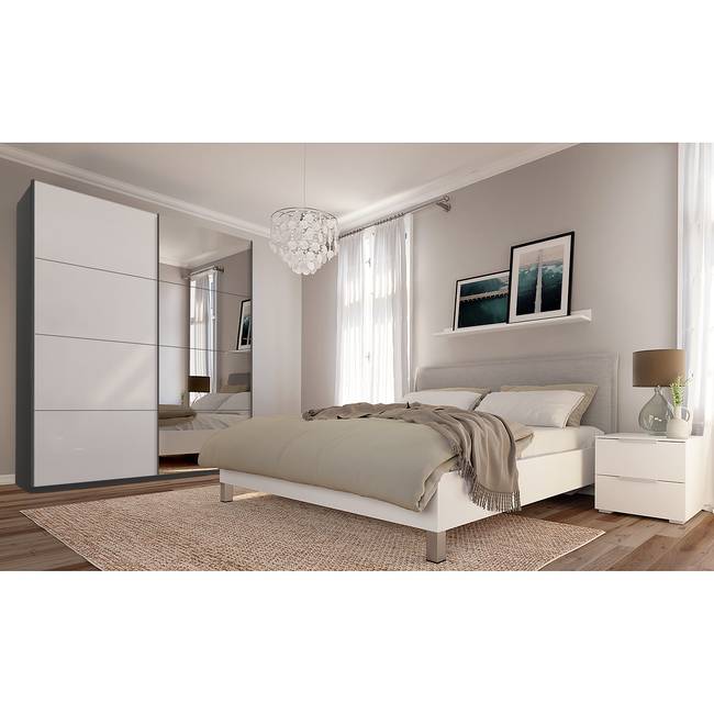 Schwebetürenschrank gloss reflect 181 x 222cm Weiß/Graphit/Hochglanz Weiß 2 Türen