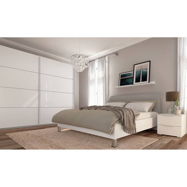 Schwebetürenschrank pure gloss 270 x 236cm Weiß/Hochglanz Weiß/Seidengrau 2 Türen