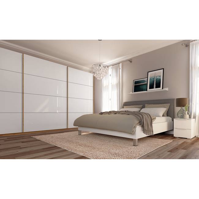 Schwebetürenschrank pure gloss 405 x 222cm Weiß/Hochglanz Weiß/Eiche Artisan Dekor 3 Türen