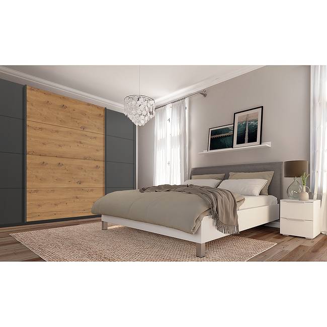 Schwebetürenschrank pure artisan 315 x 236cm Grau/Graphit/Eiche Artisan Dekor 3 Türen