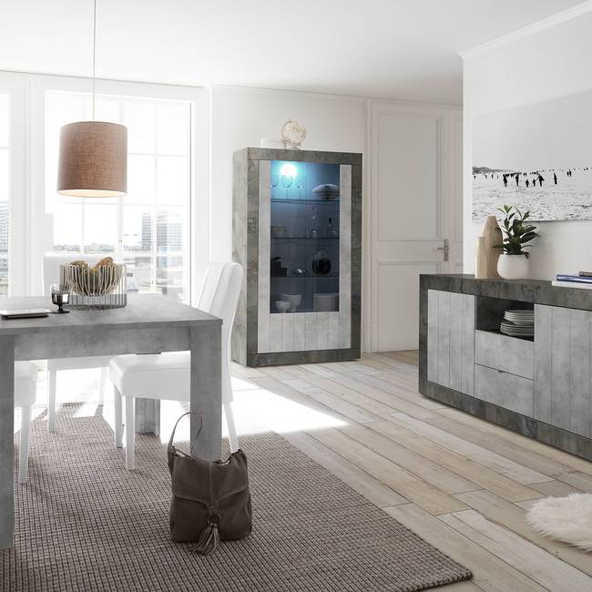 Vitrinenschrank Urbino 110 x 191 x 43cm Grau/Hellgrau/Dunkelgrau