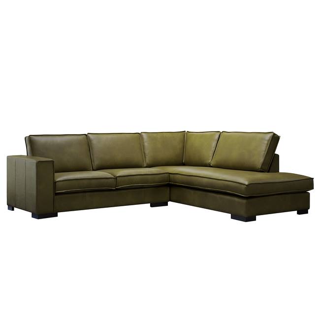 Ecksofa Locana Grün Echtleder Bulle 262 x 87 x 230cm Ottomane davorstehend rechts Modern