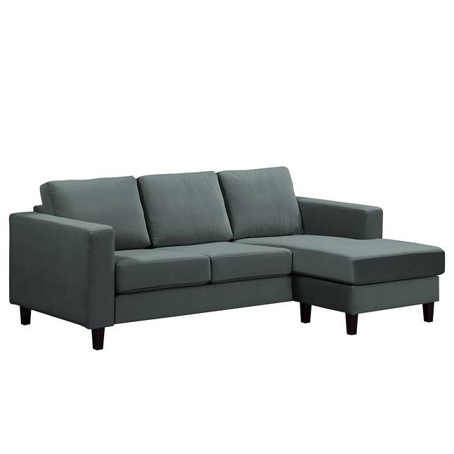 Ecksofa 2-Sitzer mit Longchair Grau Samt Vaia 214 x 86 x 140cm Longchair davorstehend rechts Skandi