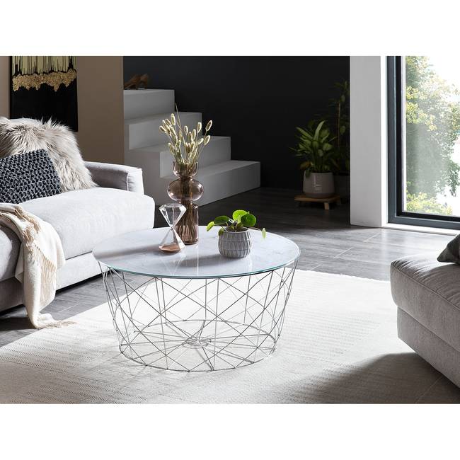 Couchtisch Ubud Ø 80cm Weiß/Weiß/Silber