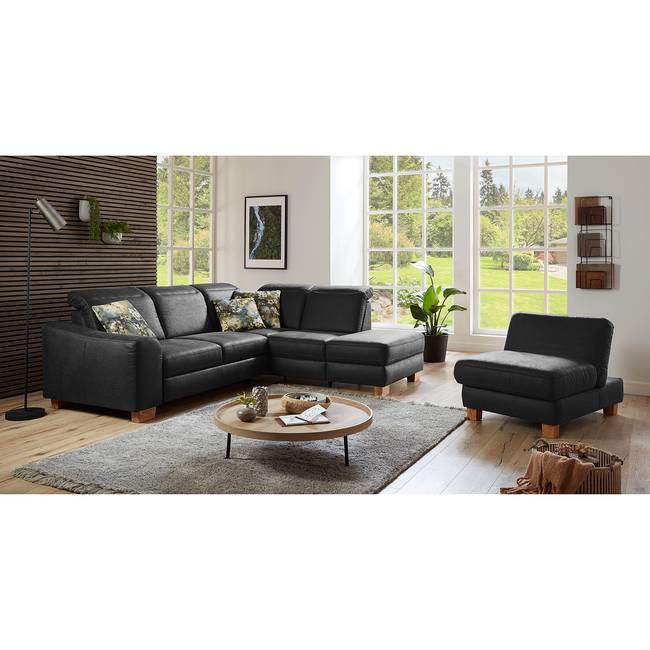 Ecksofa Kikuu Schwarz Microfaser Taeko 263 x 86 x 219cm Ottomane davorstehend rechts ohne Schlaffunktion Modern