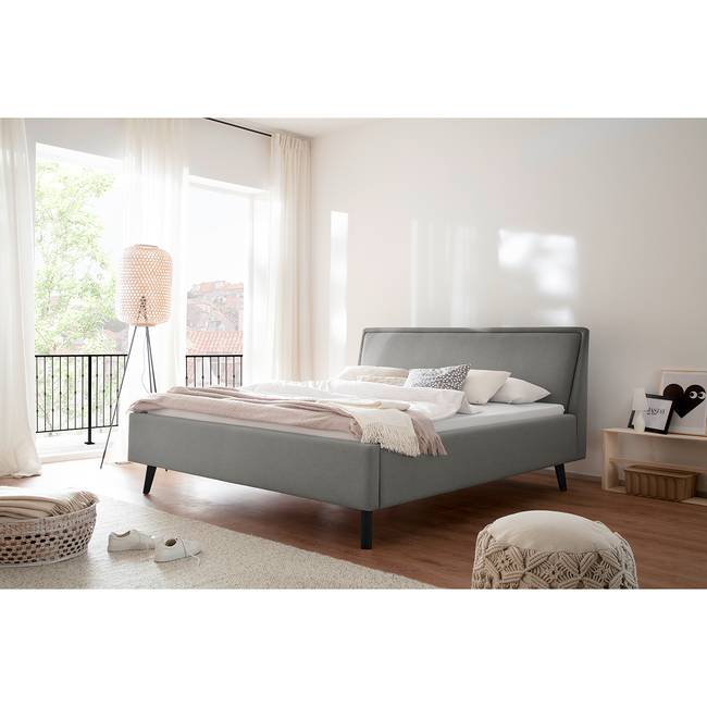 Polsterbett Frieda 160 x 200cm Webstoff Saba Grau/Lichtgrau ohne Stauraum Schwarz