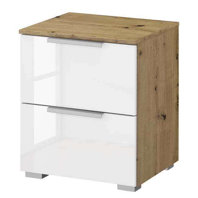 Nachtkommode x2 40cm Weiß/Hochglanz Weiß/Eiche Artisan Dekor Aluminium