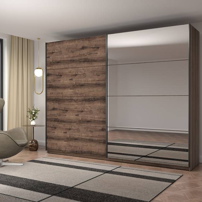 Schwebetürenschrank Jördis II 270 x 210 x 61cm Schwarz/Braun