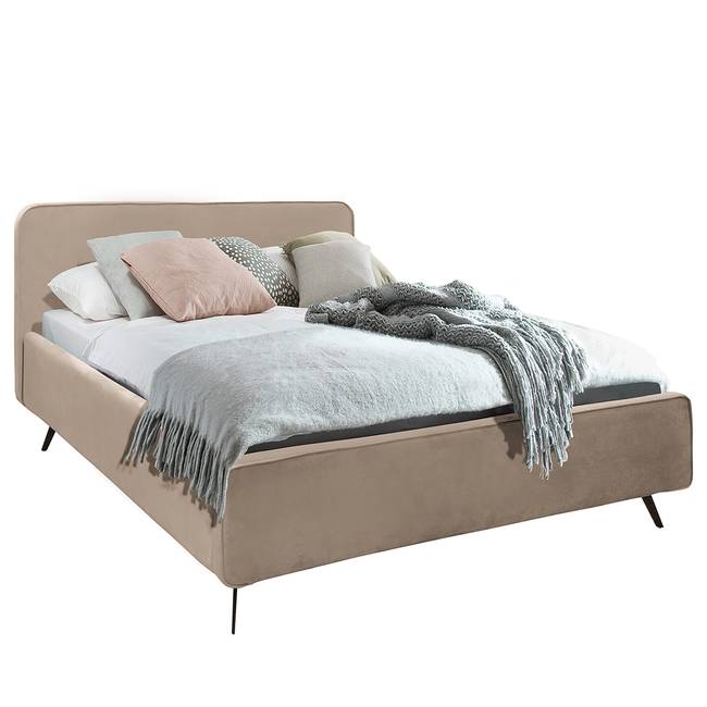 Polsterbett KARELIA 140 x 200cm Samt Ravi Beige/Beige mit Lattenrost