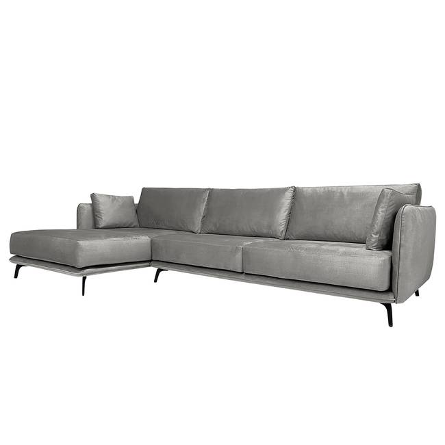 Ecksofa Frederike Grau Microfaser Faria 301 x 85 x 170cm Longchair davorstehend links Skandi