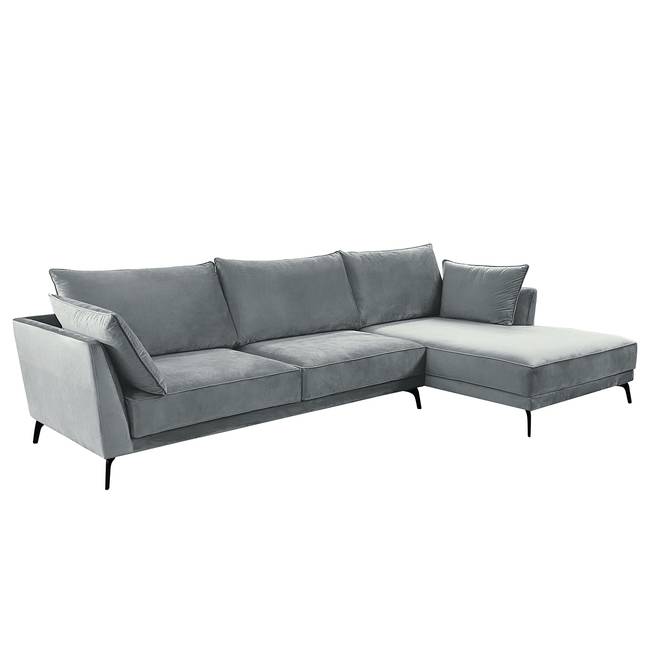 Ecksofa Gobabis Silber Samt Ravi 315 x 88 x 170cm Longchair davorstehend rechts Skandi