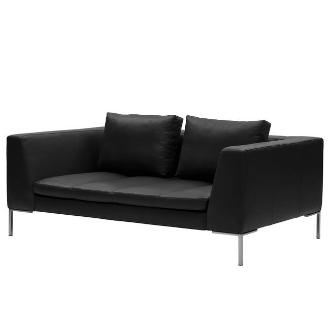 2-Sitzer Sofa Schwarz/Schwarz Echtleder Neka 174 x 81 x 105cm Modern