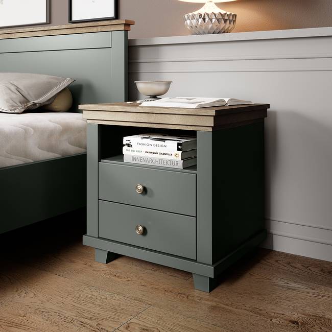 Nachtkommode Emmanuela 52 x 54 x 42cm Grün/Dunkelgrün