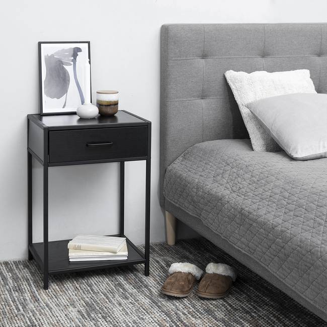 Nachttisch 42 x 63 x 35cm Schwarz/Esche Schwarz Dekor