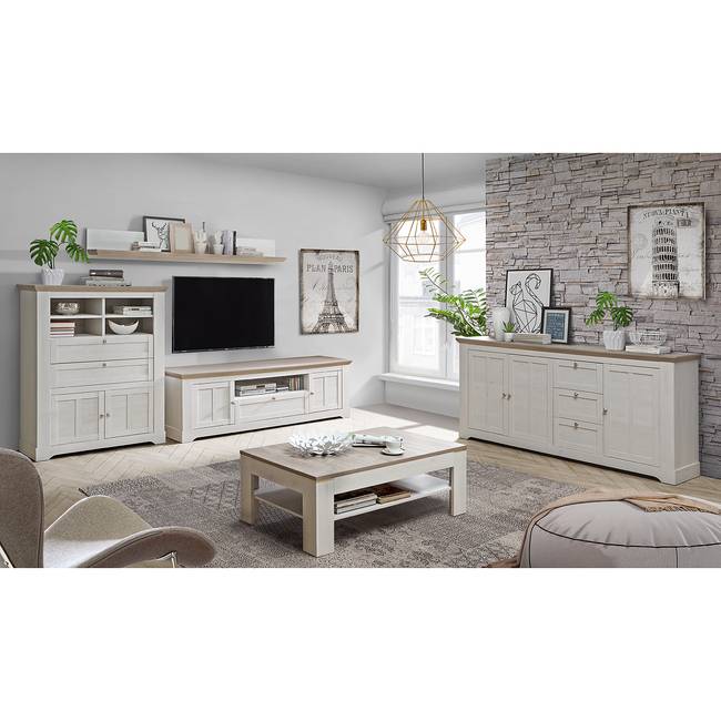 TV-Lowboard I Spanplatte, foliert Weiß 205 x 59 x 55cm