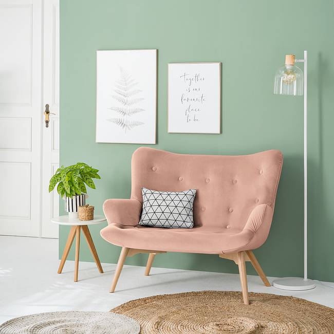 2-Sitzer Sofa Pink Samt Vaia 115 x 90 x 85cm Hellbraun Skandi